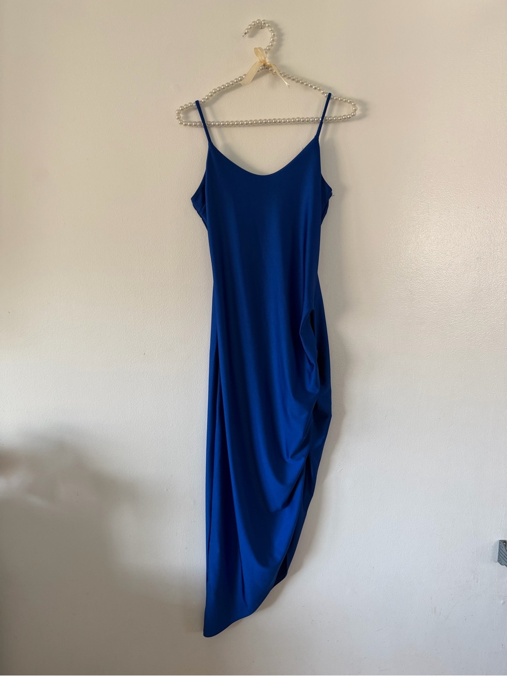 Royal Blue Asymmetrical Slip Dress with Side Drape